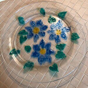 Vintage KIG Glass Plate Hand Painted Flowers